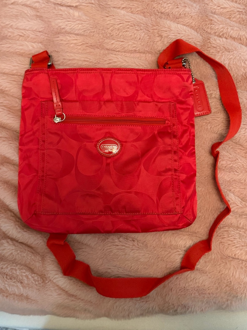 Coach Red Signature Nylon Crossbody Bag